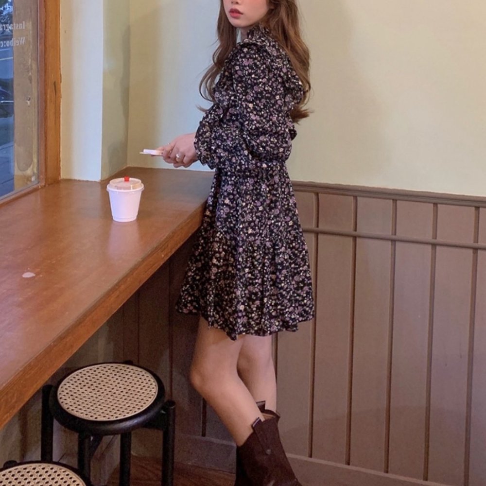 vintage ruffle floral mini dress